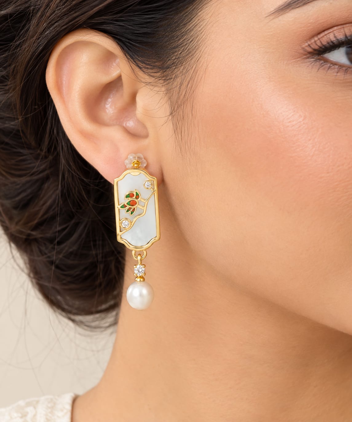 Gold Floral Pearl Drop Earrings for Women | LP JEWELS