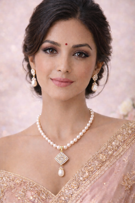LP Jewels Elegant 5-6mm Oval Freshwater Pearl Set with White Stone Pendant - LP Jewels