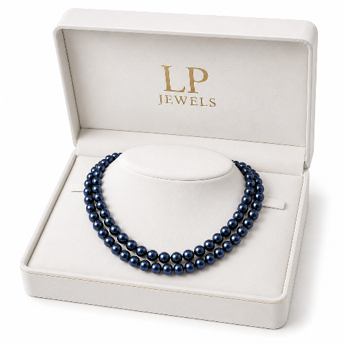 Dark Blue Freshwater Pearl Double Layer Necklace for Women | LP Jewels