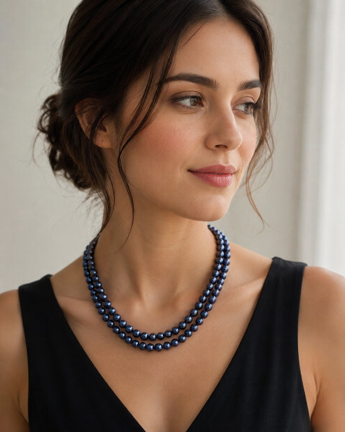 Dark Blue Freshwater Pearl Double Layer Necklace for Women | LP Jewels
