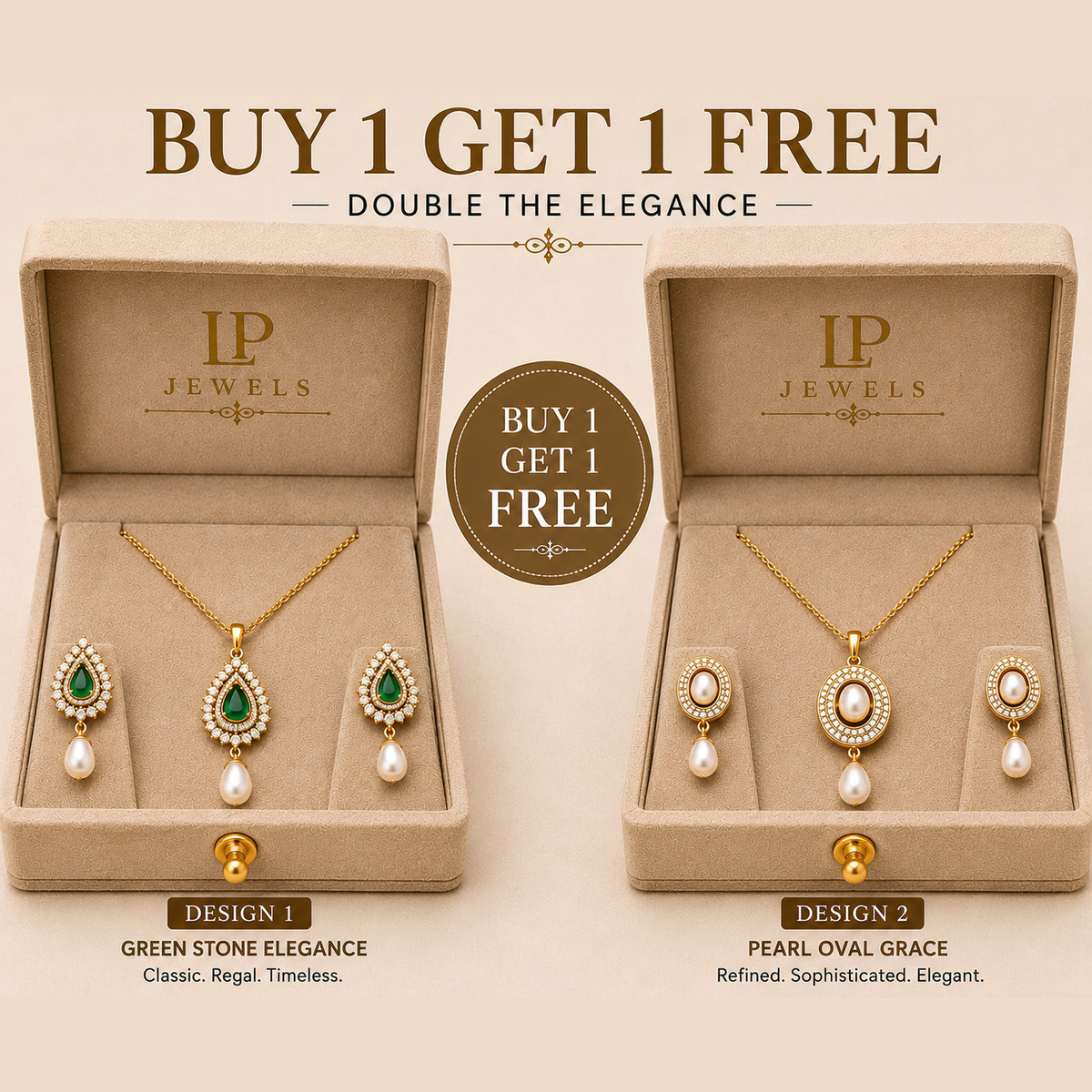 Green Stone & Pearl Pendant Set Combo – B1G1 Free - LP Jewels