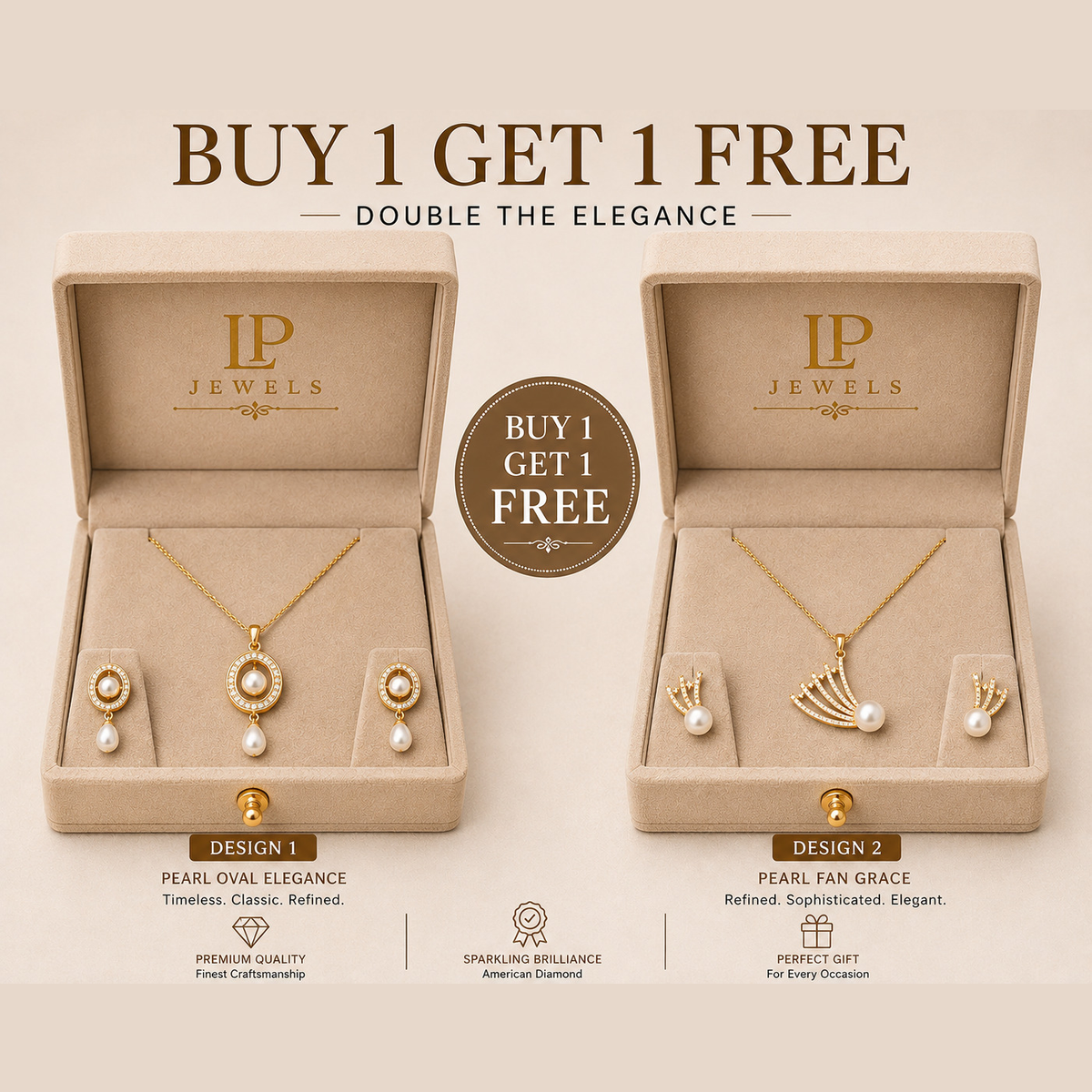 Pearl Oval & Fan Design Pendant Set with Earrings – B1G1 Free - LP Jewels