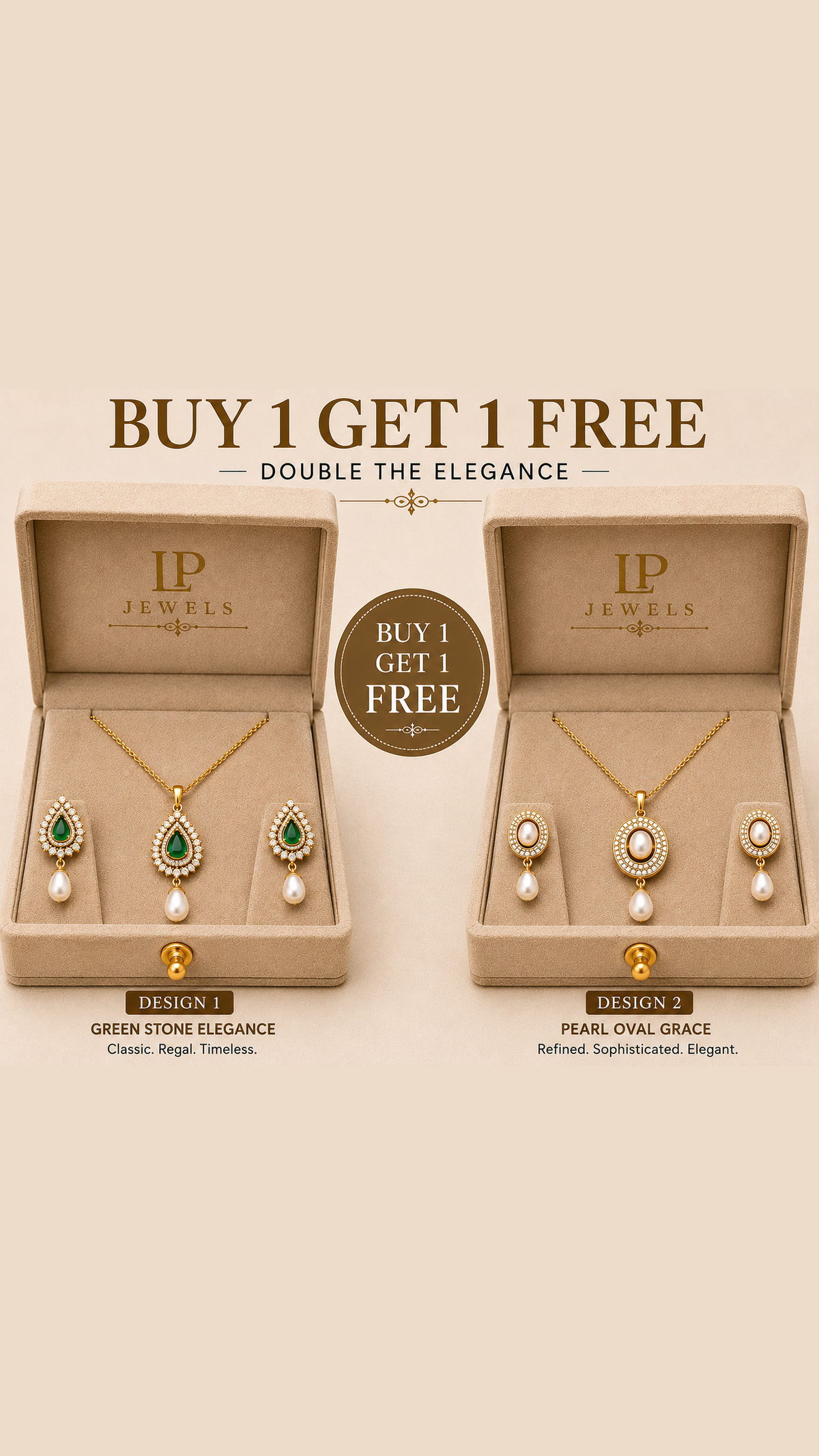 Green Stone & Pearl Pendant Set Combo – B1G1 Free - LP Jewels
