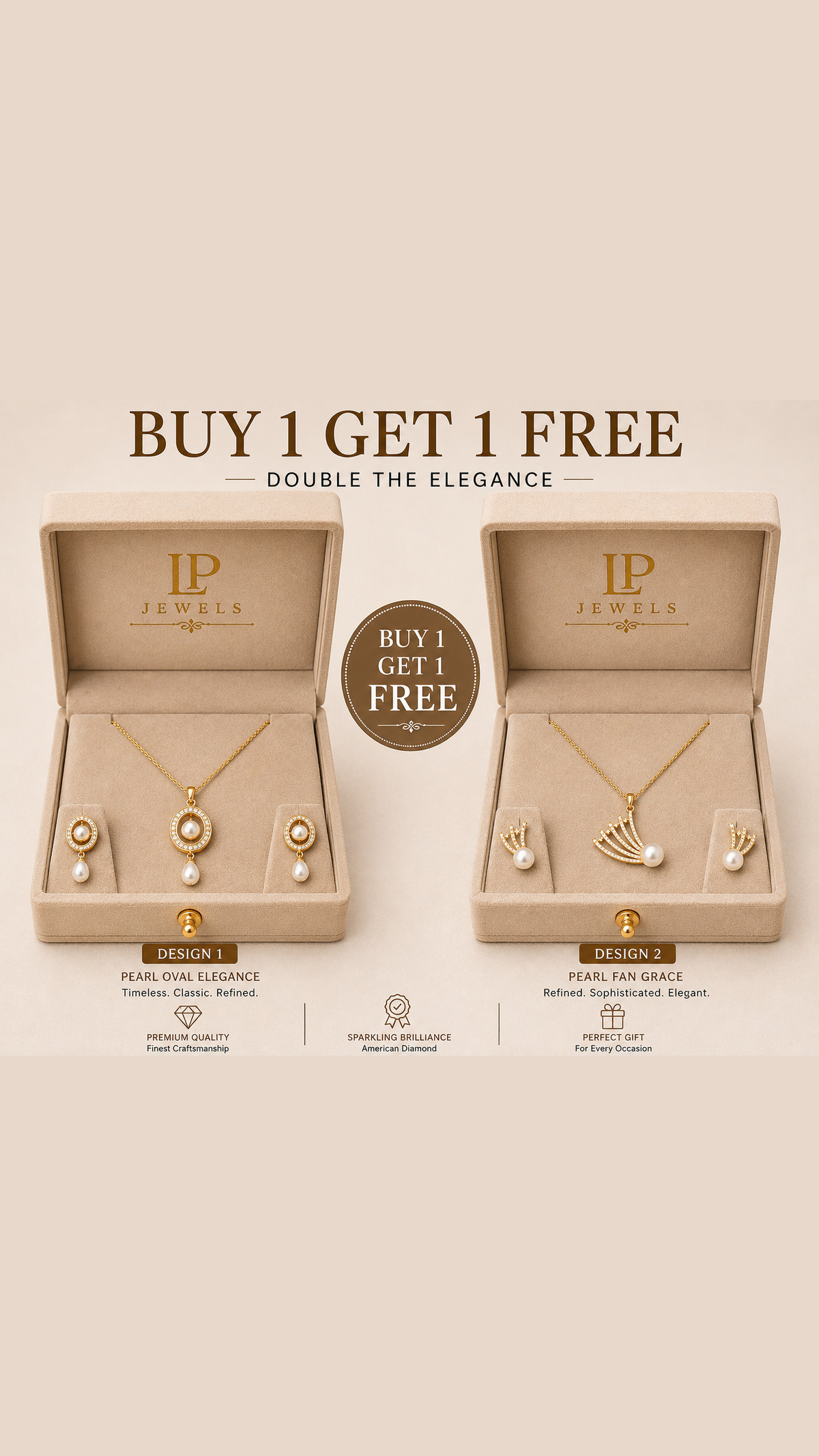 Pearl Oval & Fan Design Pendant Set with Earrings – B1G1 Free - LP Jewels