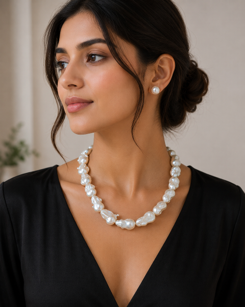 LP Jewels Natural White Baroque Freshwater Pearl Necklace | Statement Pearl Jewelry for Women
