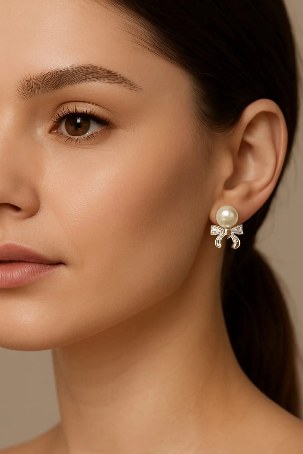 Classic Pearl Earrings with Crystal Bow Detail