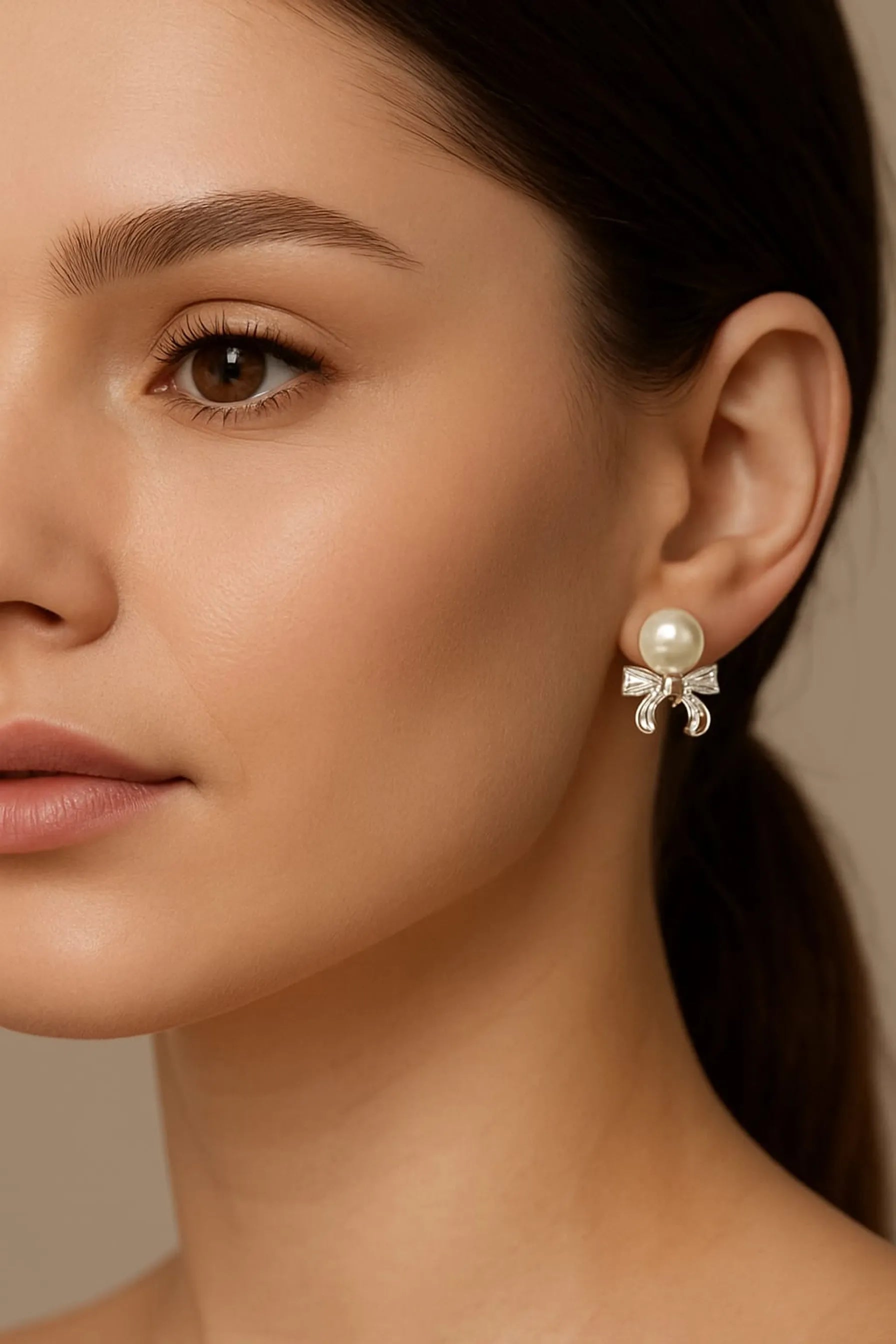Classic Pearl Earrings with Crystal Bow Detail