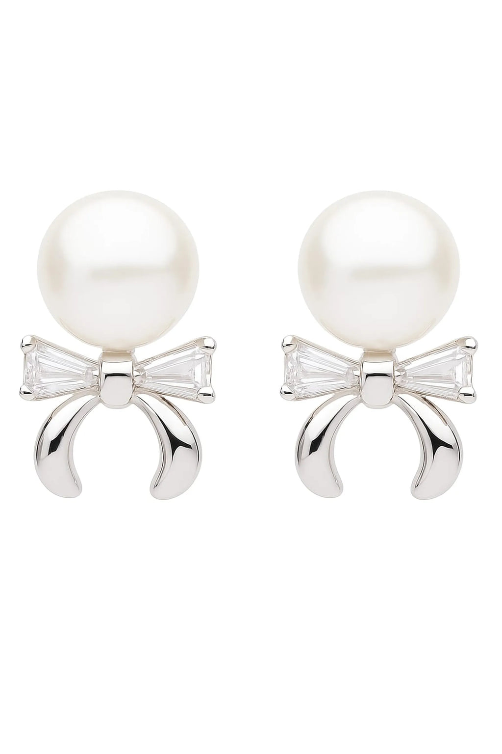 Classic Pearl Earrings with Crystal Bow Detail