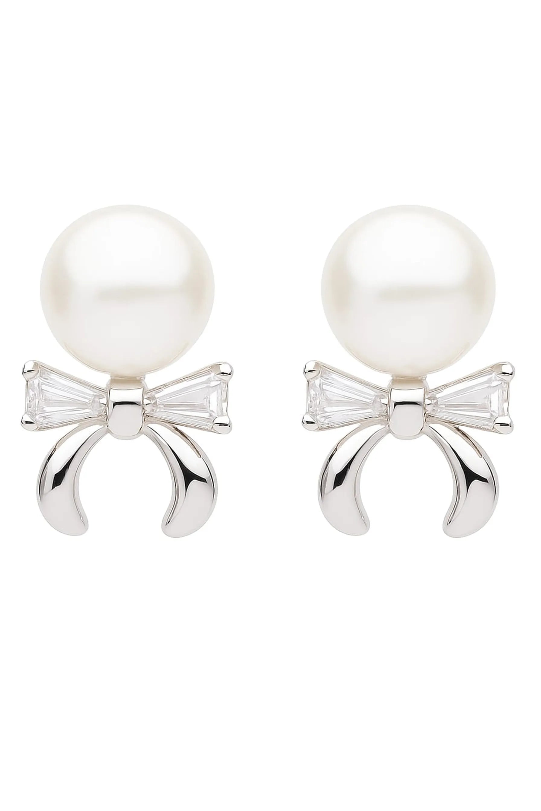 Classic Pearl Earrings with Crystal Bow Detail