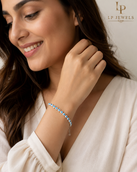 925 Sterling Silver Classic Evil Eye Bracelet for Women | Blue Nazar Charm | LP Jewels