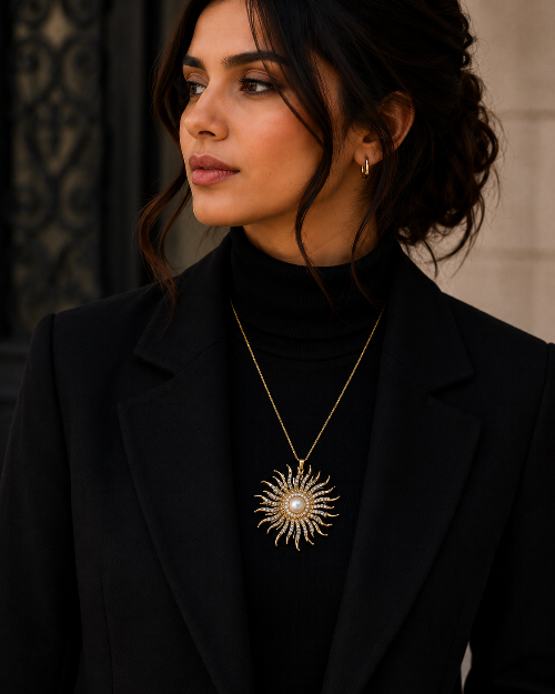 Sunburst Pearl Brooch & Pendant Necklace | 2-in-1 Crystal Jewelry | LP Jewels