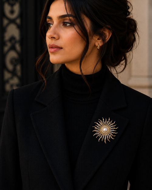 Sunburst Pearl Brooch & Pendant Necklace | 2-in-1 Crystal Jewelry | LP Jewels