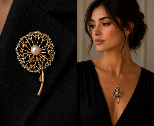 LP Jewels 2-in-1 Floral Pearl Brooch Pendant | Gold-Tone Crystal Flower Brooch Necklace