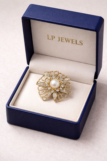LP JEWELS Floral Pearl Pendant Cum Brooch – Gold Finish Statement Jewelry with Freshwater Pearl - LP Jewels