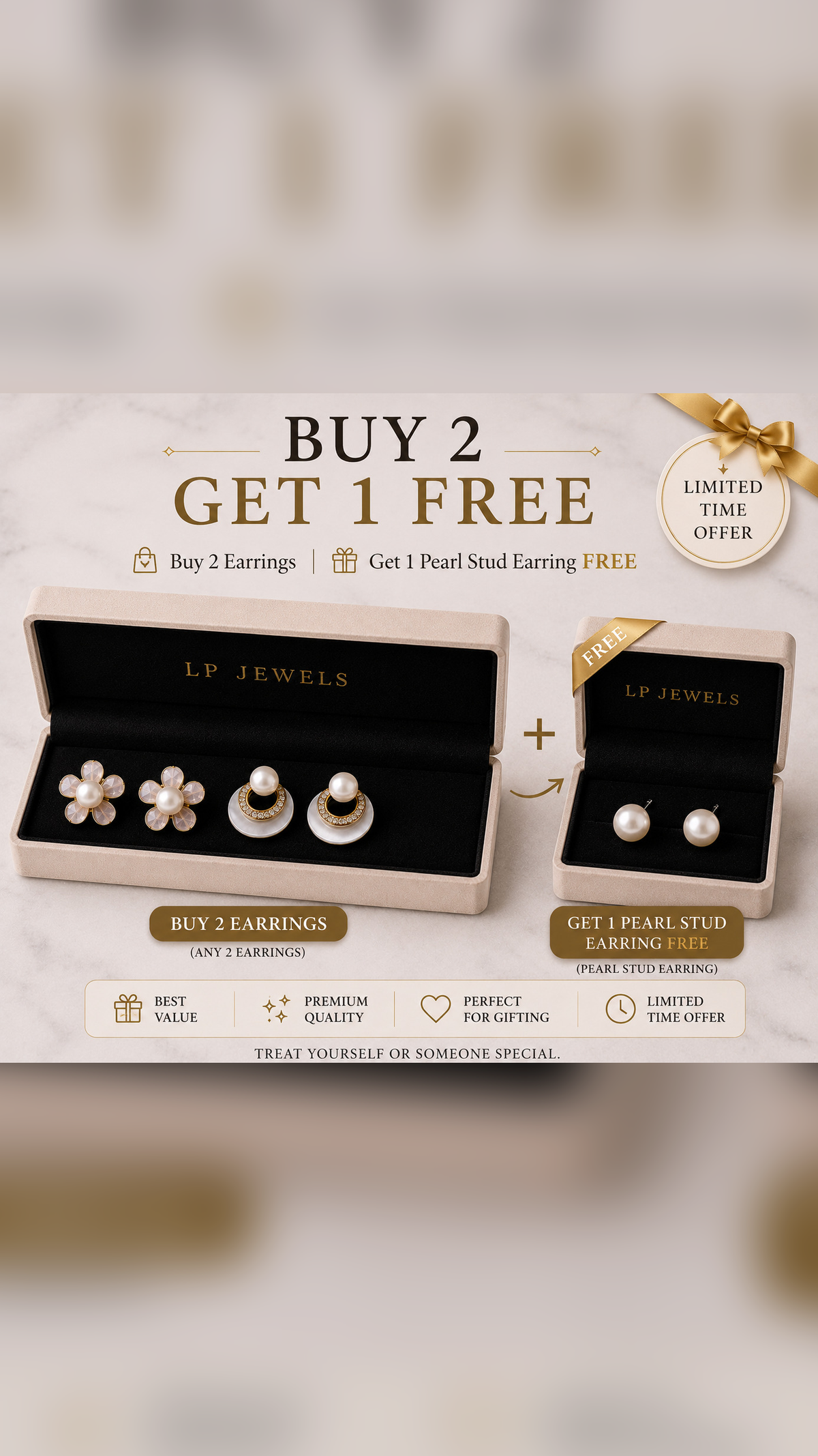 Floral Pearl Earring Combo Set with 7mm Pearl Studs - LP Jewels