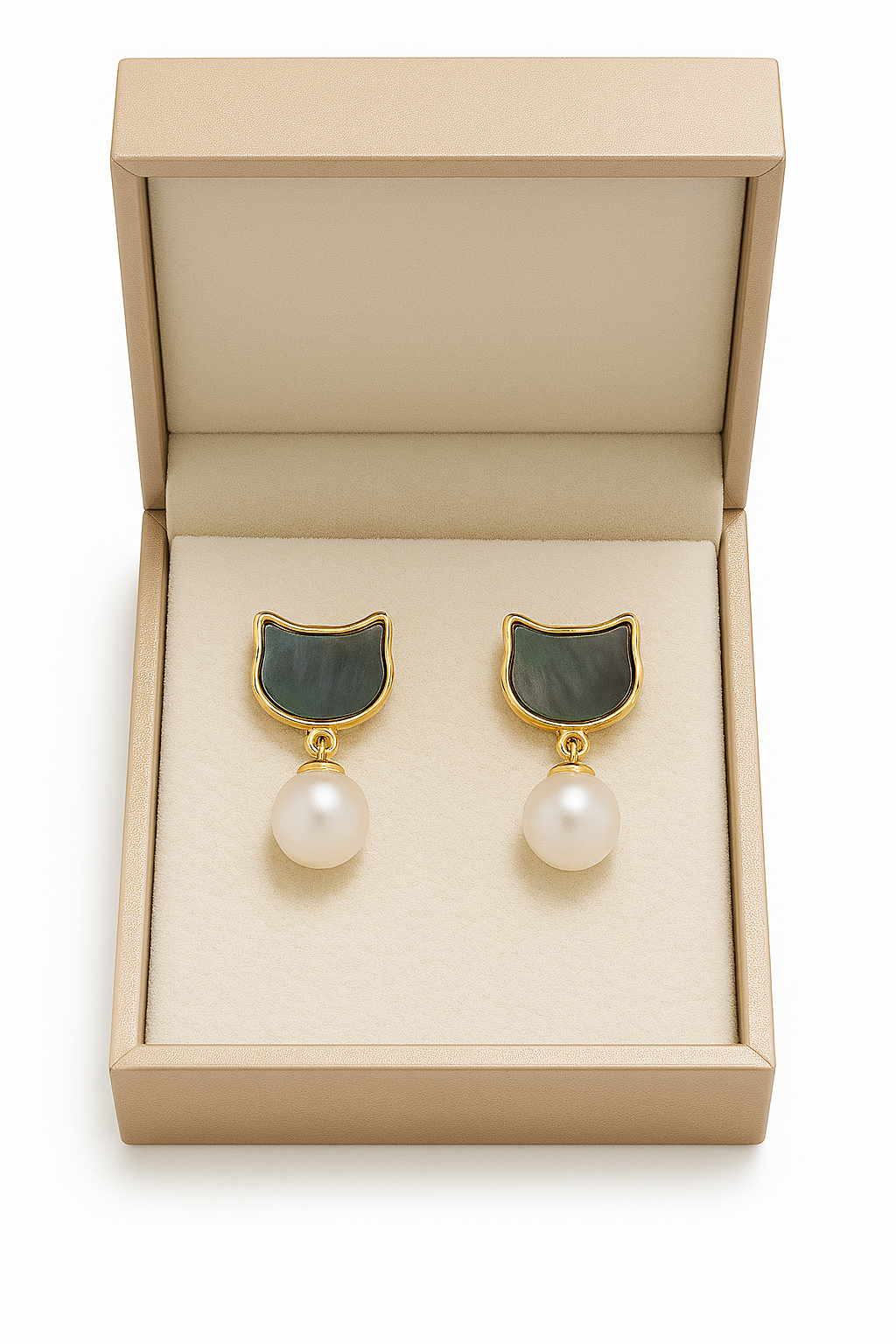 Cat Charm Pearl Drop Earrings