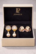 LP Jewels Pearl Earrings Combo – Floral Pearl Stud & Freshwater Pearl Drop Earrings Set for Women
