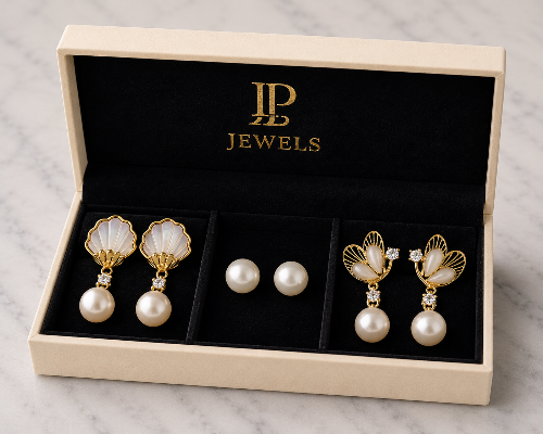 Pearl Elegance Earring Combo Set for Women | 3-Pair Pearl & Gold-Tone Earrings | LP Jewels