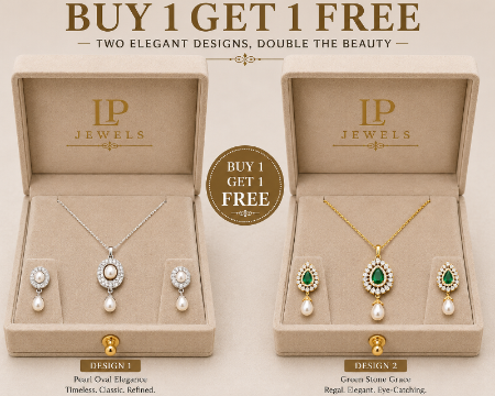 Pearl Oval & Emerald Drop Pendant Set with Earrings | B1G1 Free