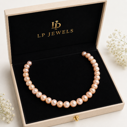 LP Jewels Peach Freshwater Pearl Necklace & Stud Earrings Set