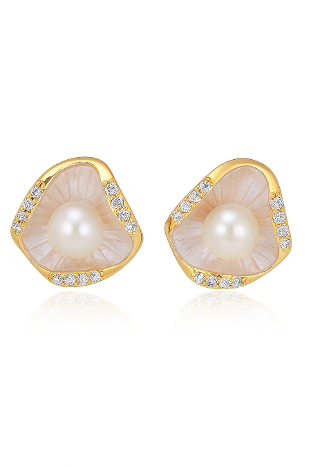 LP JEWELS Elegant Gold-Plated Pearl & Crystal Stud Earrings - LP Jewels