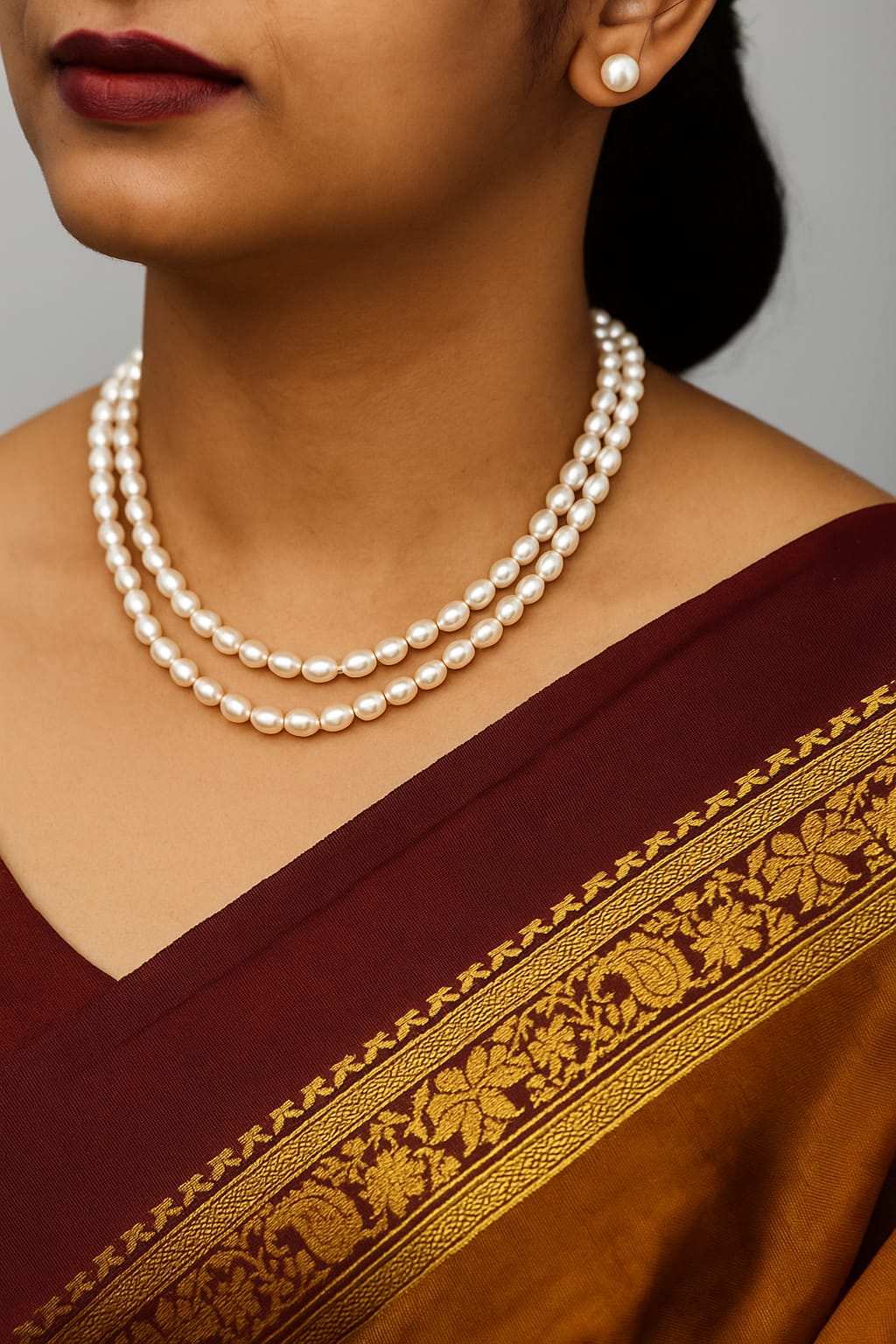 Elegant Double Line Pearl Necklace