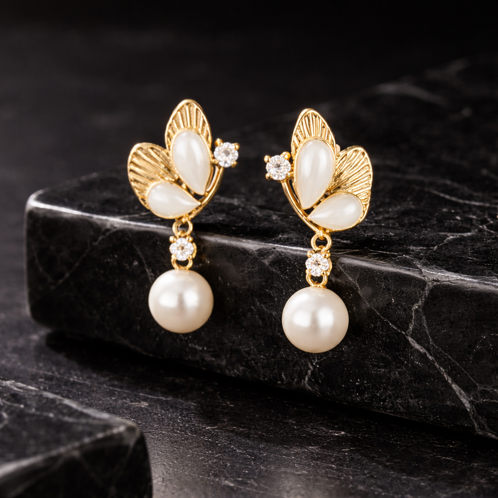 LP Jewels Butterfly Pearl Drop Earrings – Elegant Freshwater Pearl Dangle Earrings