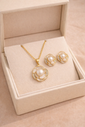 Shimmer Floral Pearl Pendant & Earrings Set – Natural Freshwater Pearls