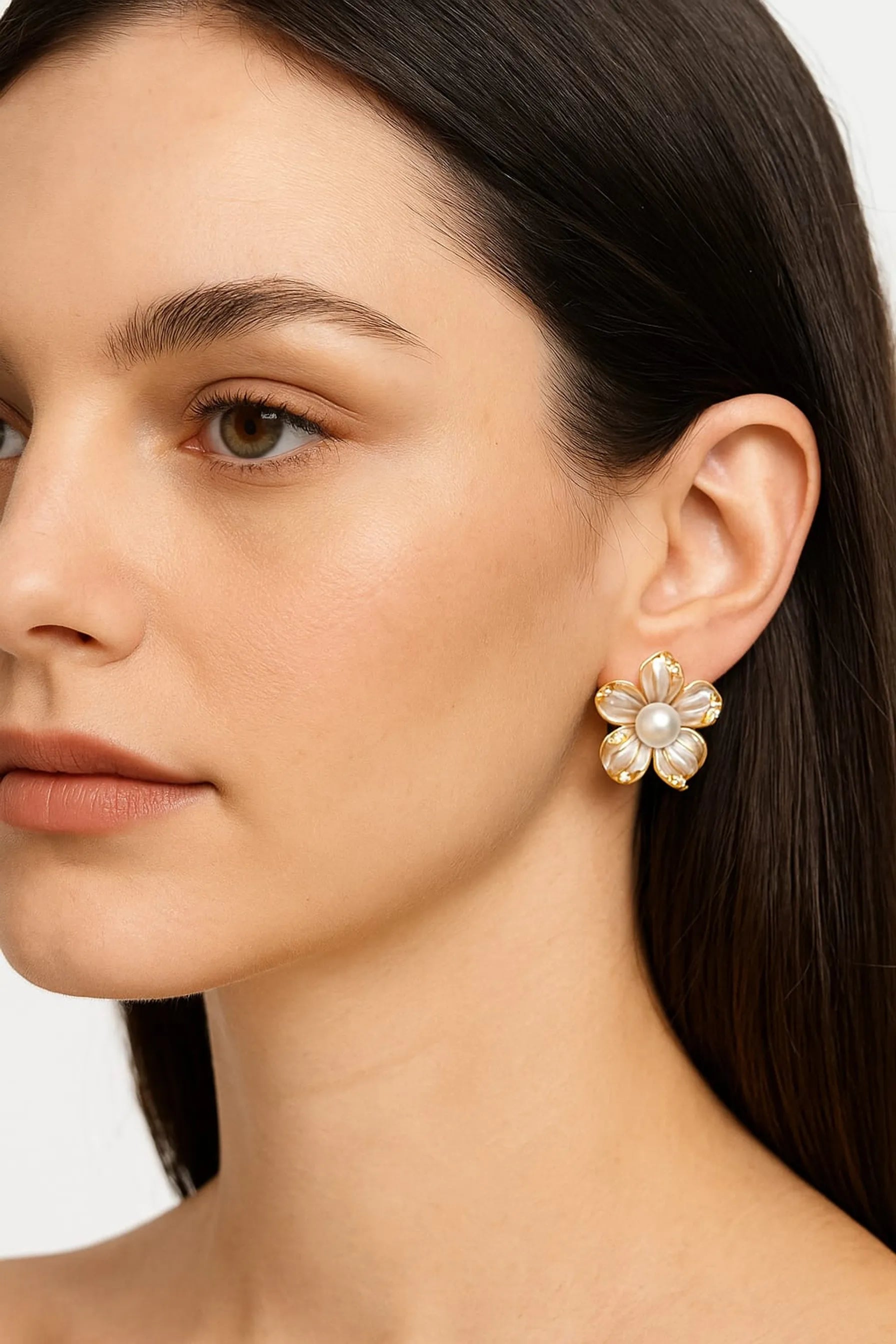 Gold Flower Stud Earrings for Women