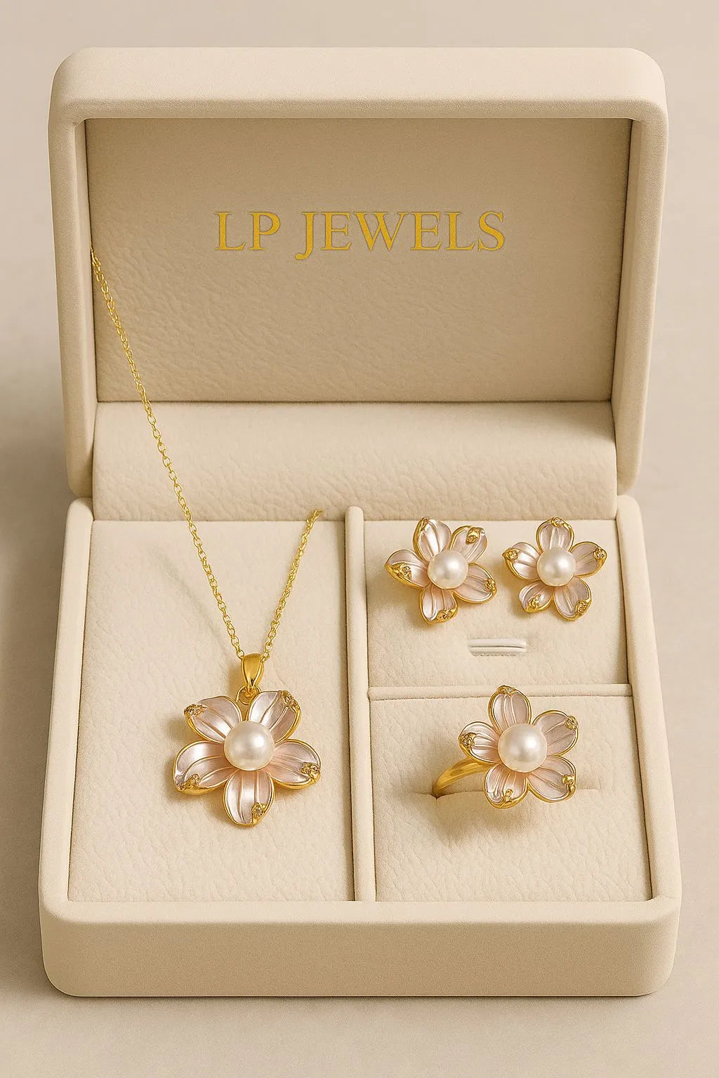 Floral Pearl Jewelry Combo Set with Gold and Silver Finish