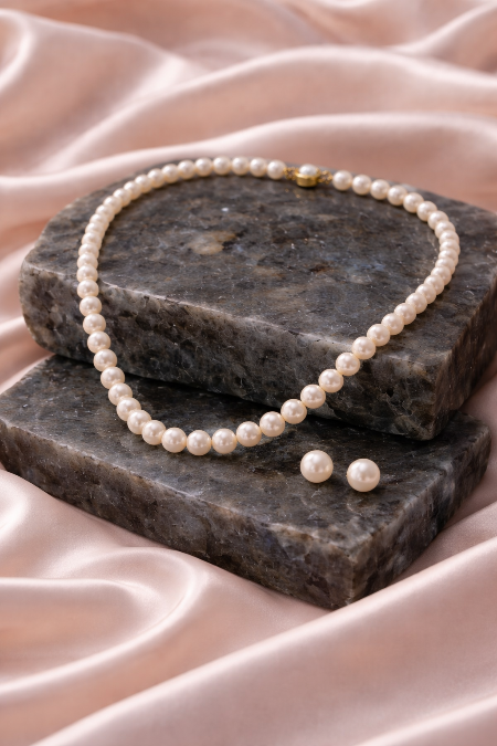 LP JEWELS: 8-9mm Full Round Pearl Necklace Set