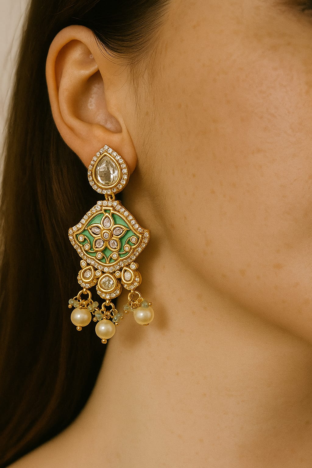 Traditional Meenakari Earrings with Pearl Danglers