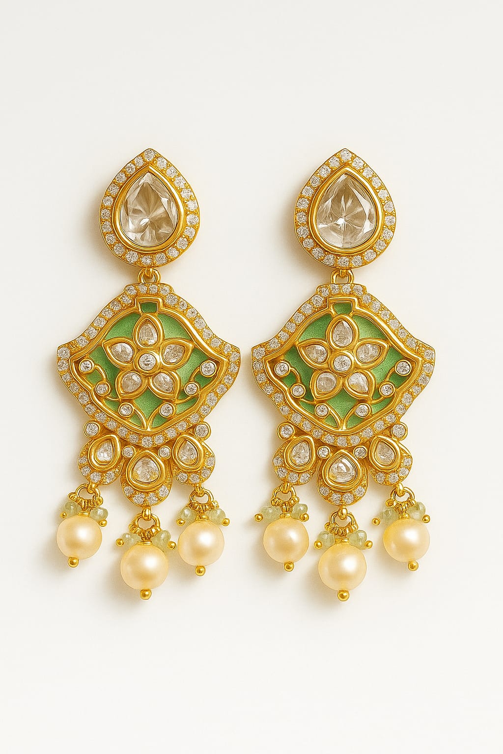 Traditional Meenakari Earrings with Pearl Danglers