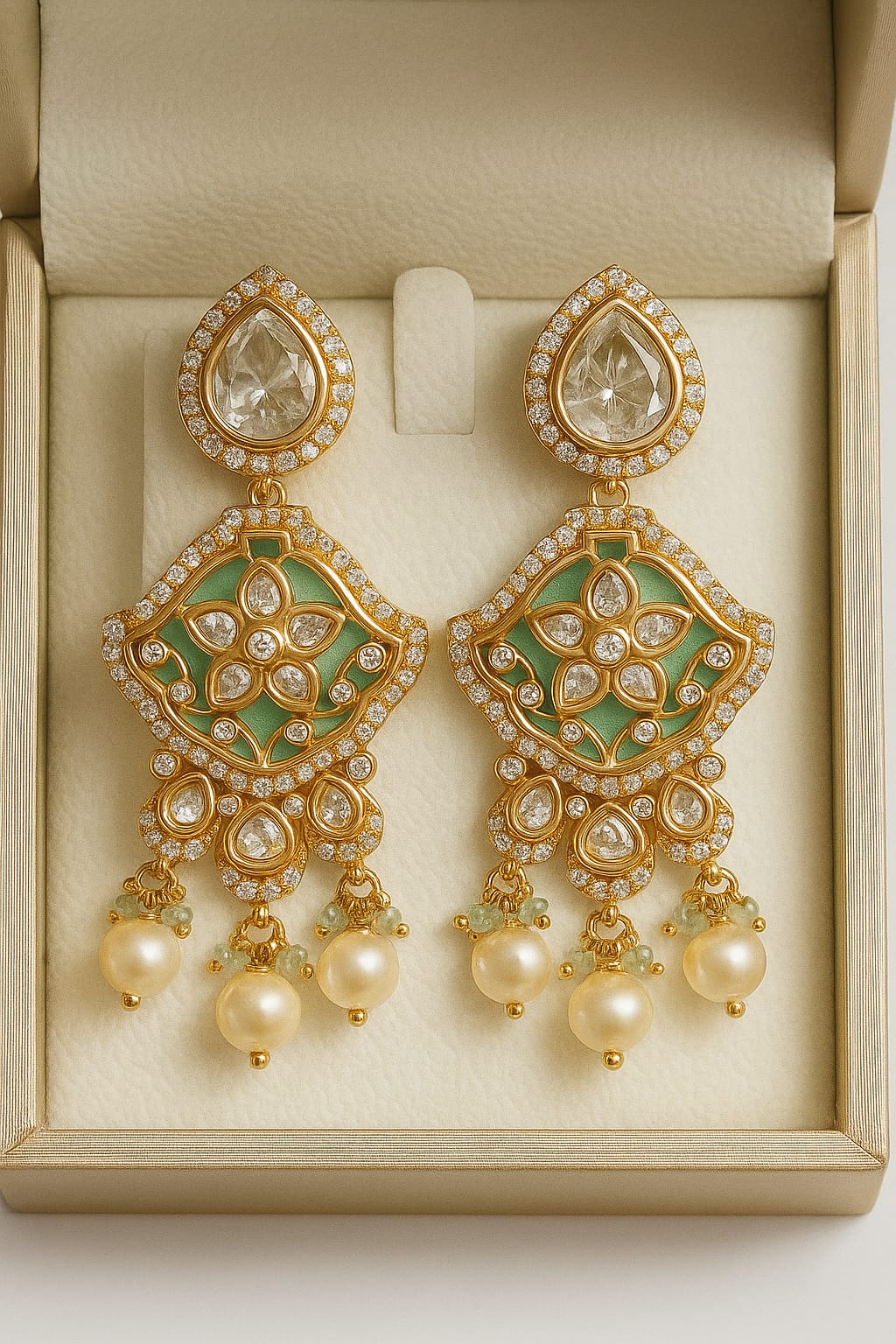 Traditional Meenakari Earrings with Pearl Danglers
