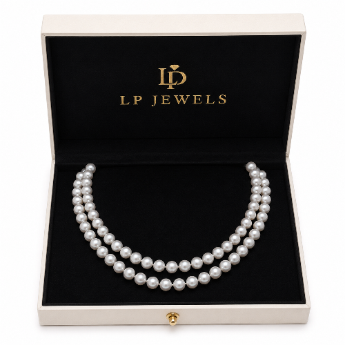 LP Jewels Light Grey Freshwater Pearl Double Layer Necklace & Stud Earrings Set