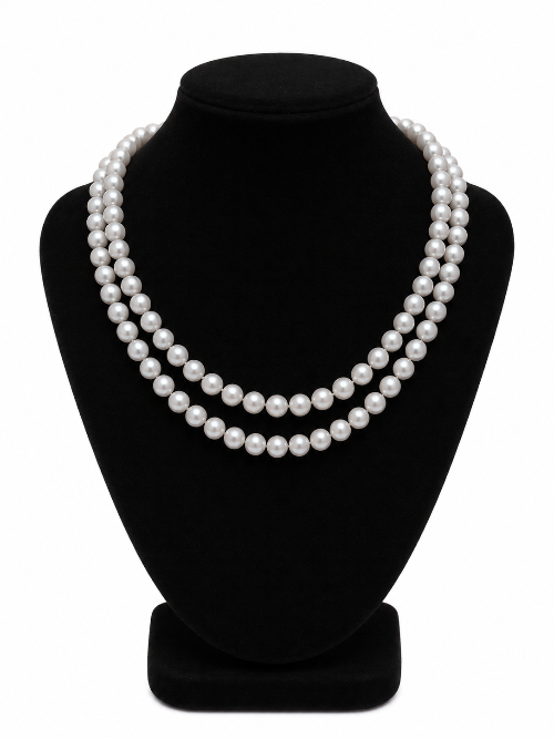 LP Jewels Light Grey Freshwater Pearl Double Layer Necklace & Stud Earrings Set