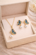 Half Butterfly Pearl Pendant & Earrings Set – Natural Freshwater Pearls
