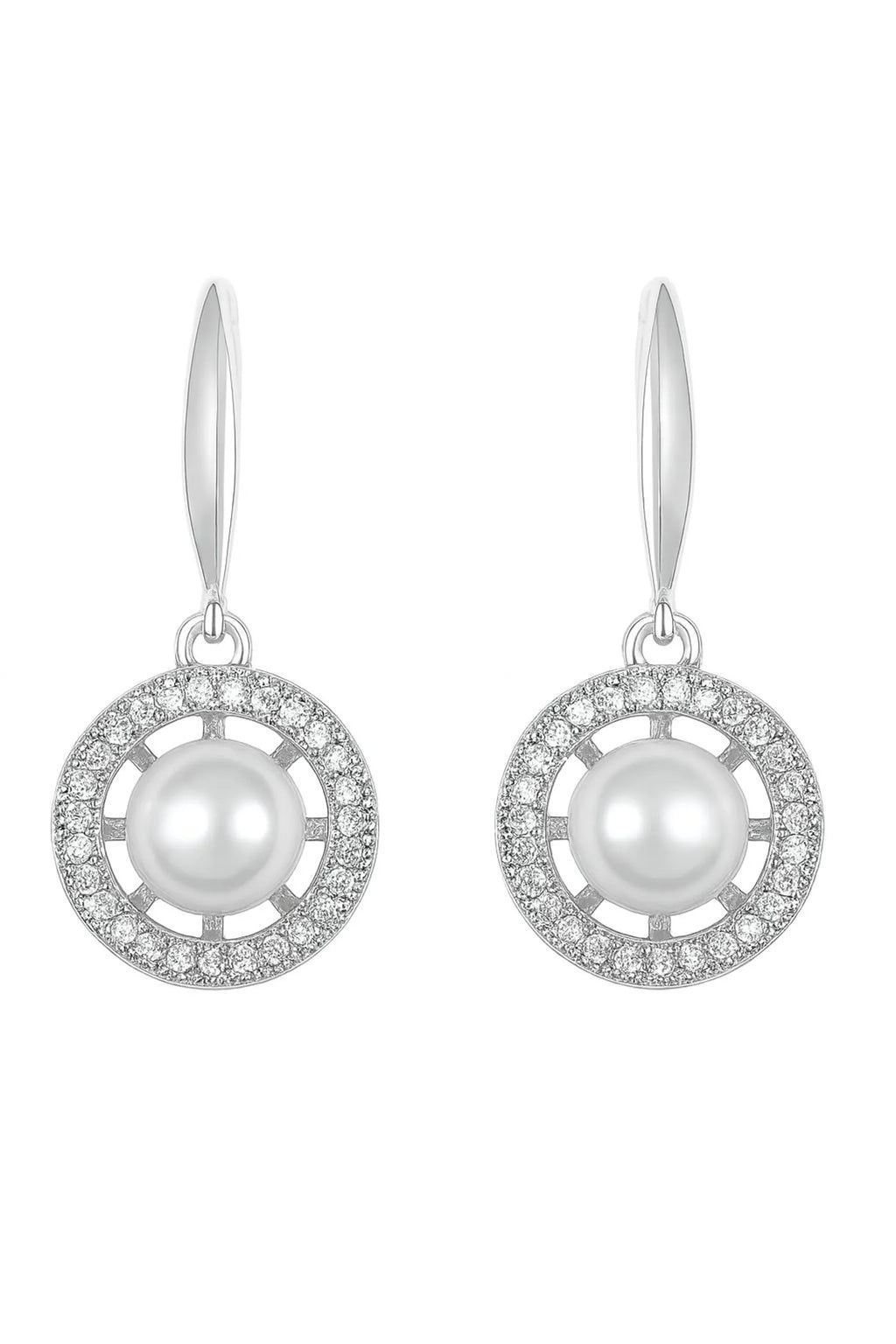 Elegant Pearl & Zirconia Halo Drop Earrings