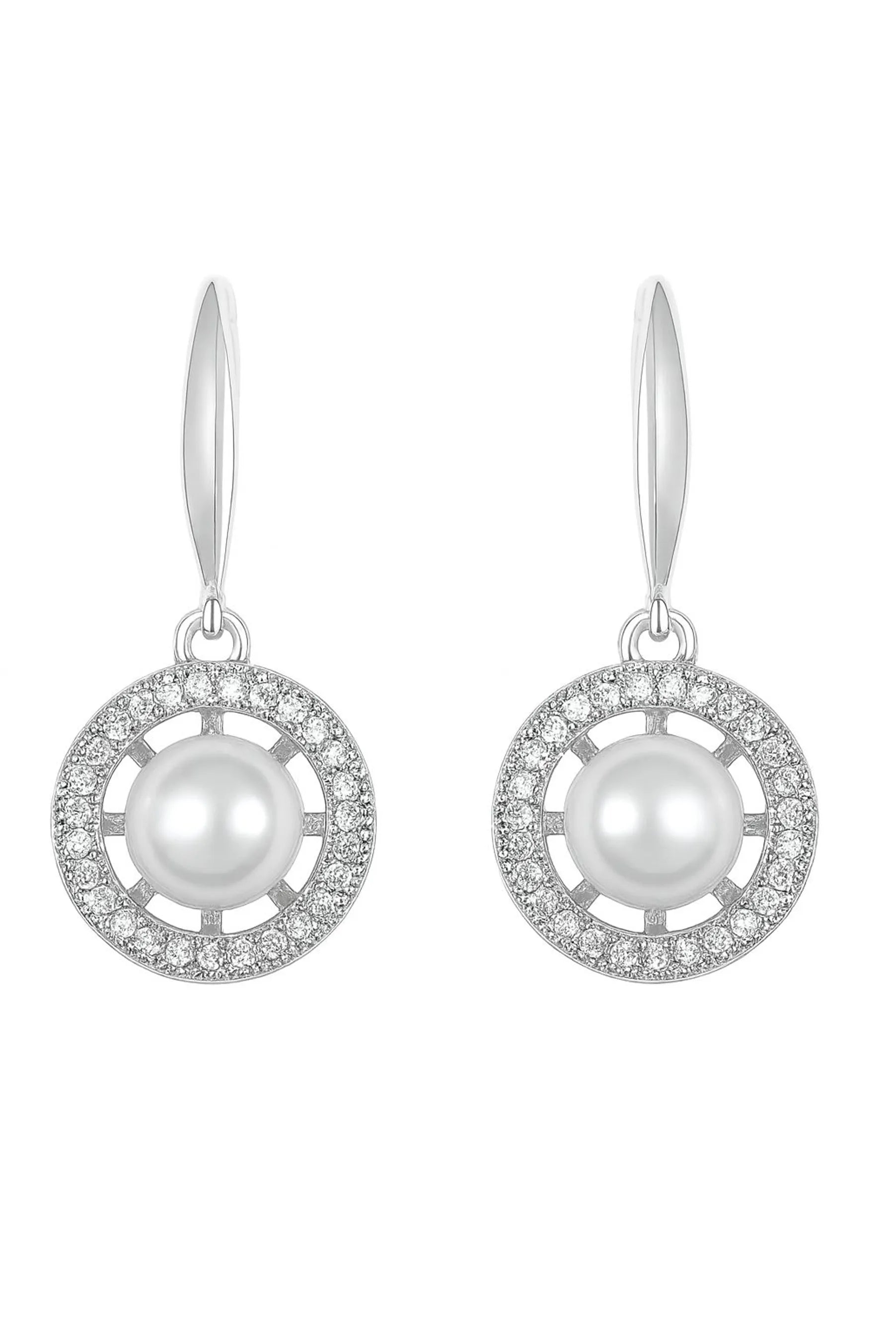Elegant Pearl & Zirconia Halo Drop Earrings