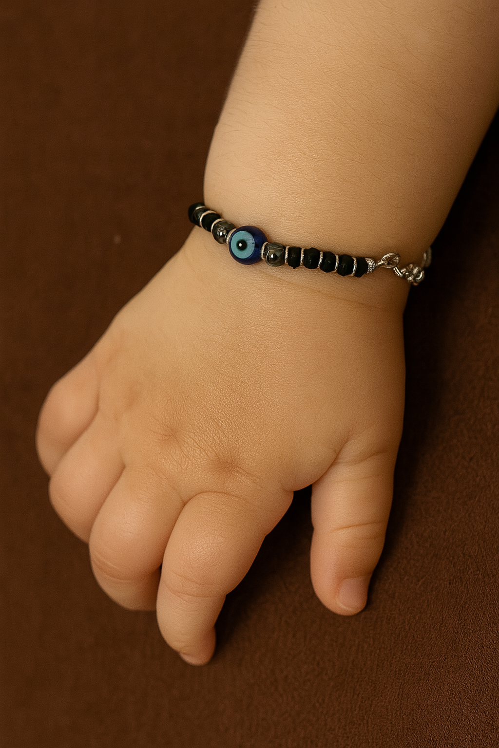 Newborn Evil Eye Bracelet with Black Beads