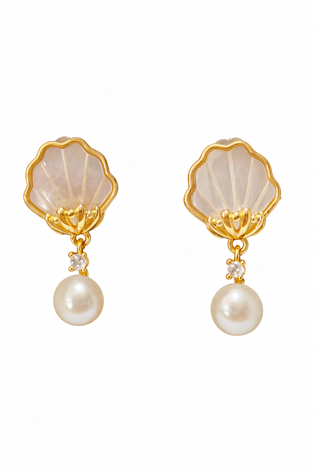 Gold-Plated Shell Pearl Drop Earrings