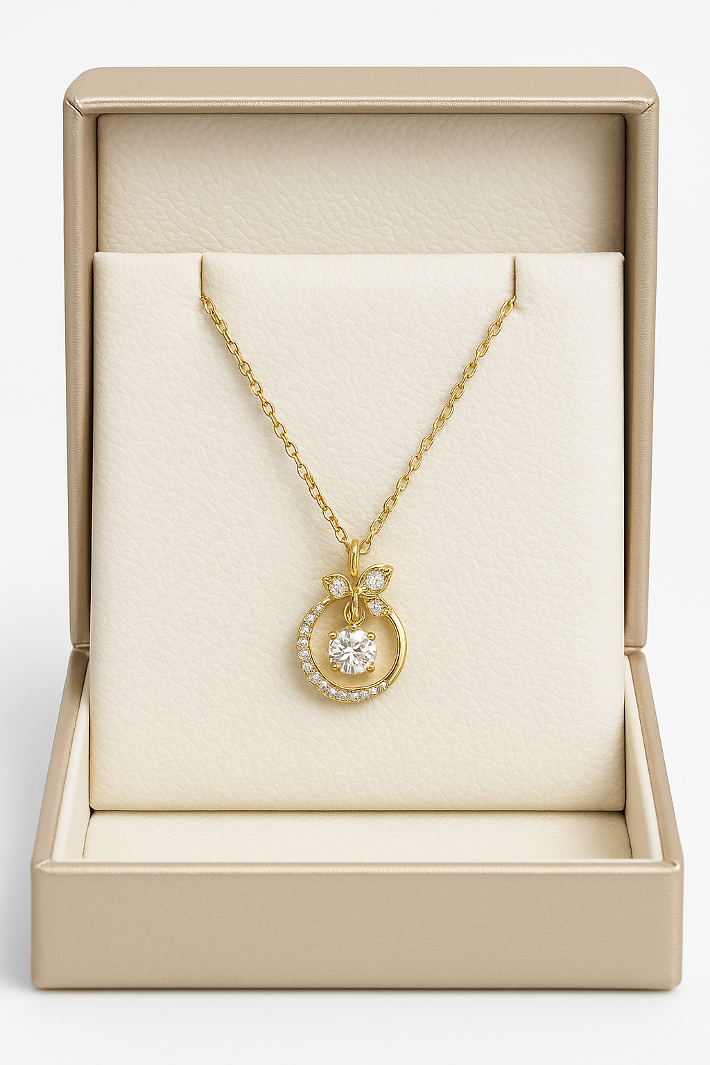 LP Jewels Designer Leaf Motif Pendant Necklace with Crystal