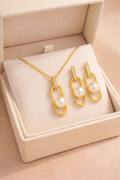 Modern Pearl Link Pendant & Earrings Set – Natural Freshwater Pearls