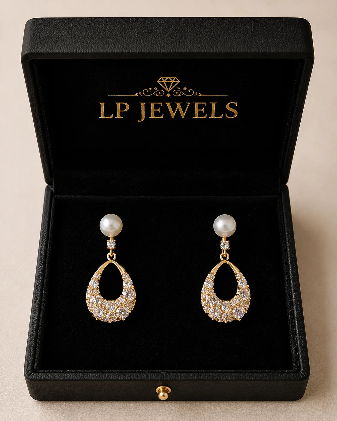 Pearl & Crystal Teardrop Drop Earrings | Gold-Tone Statement Earrings