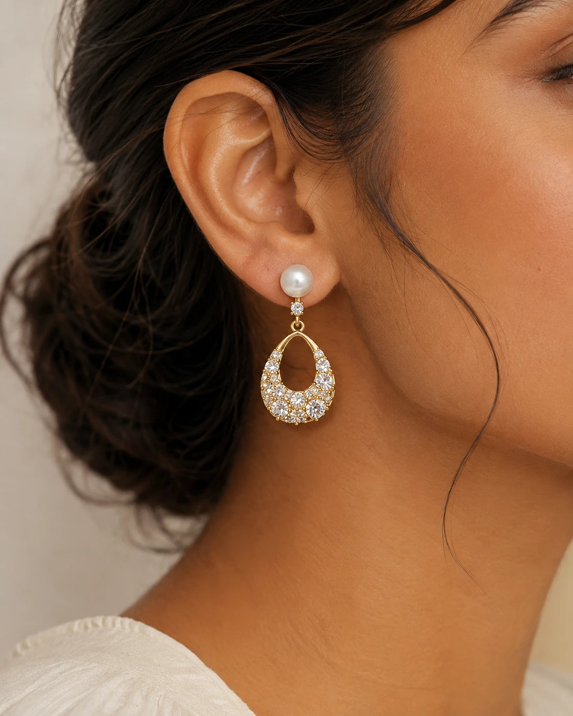 Pearl & Crystal Teardrop Drop Earrings | Gold-Tone Statement Earrings