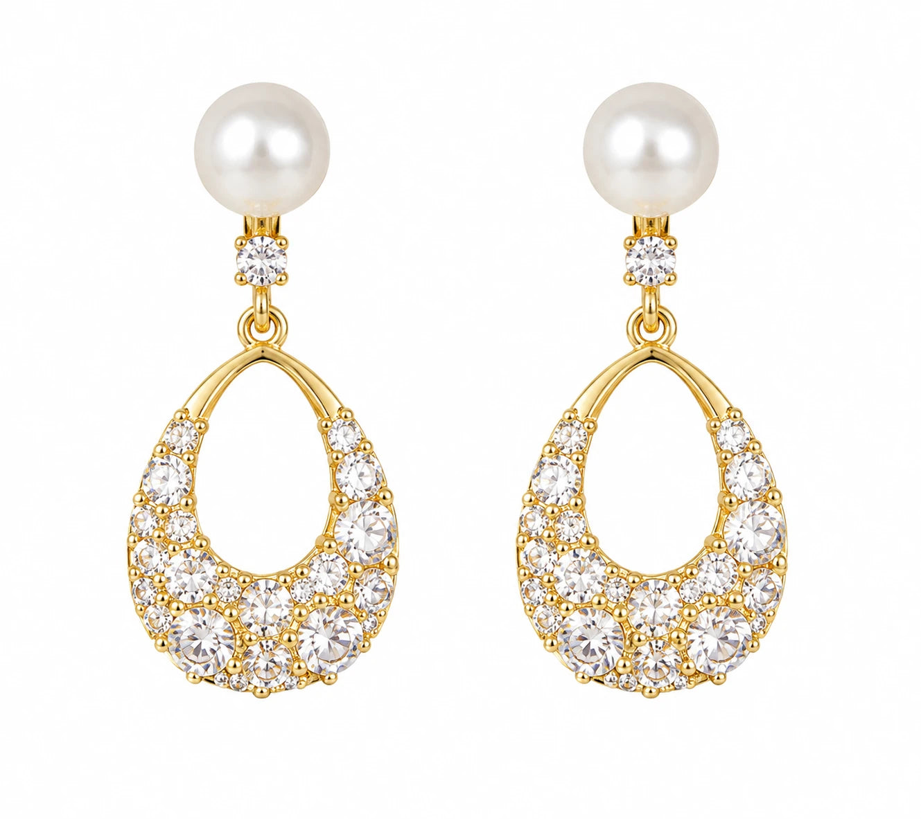 Pearl & Crystal Teardrop Drop Earrings | Gold-Tone Statement Earrings