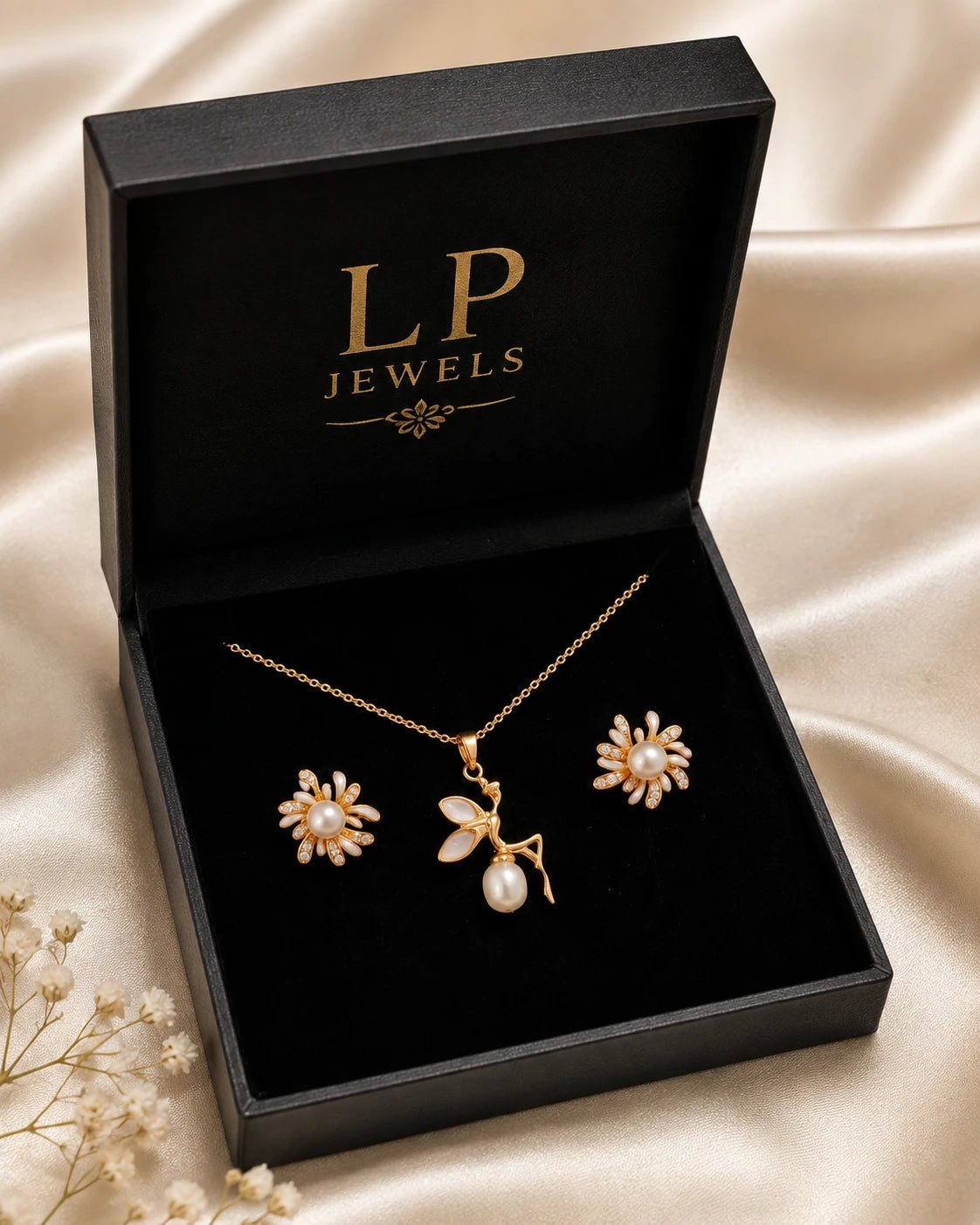 Elegant Pearl Floral Pendant & Earrings Set