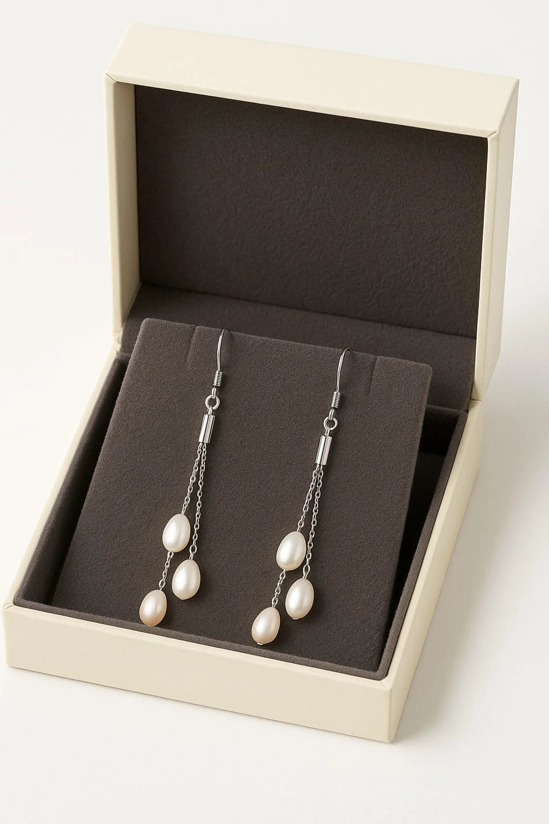 Long Drop Earrings with Oval Freshwater Pearls
