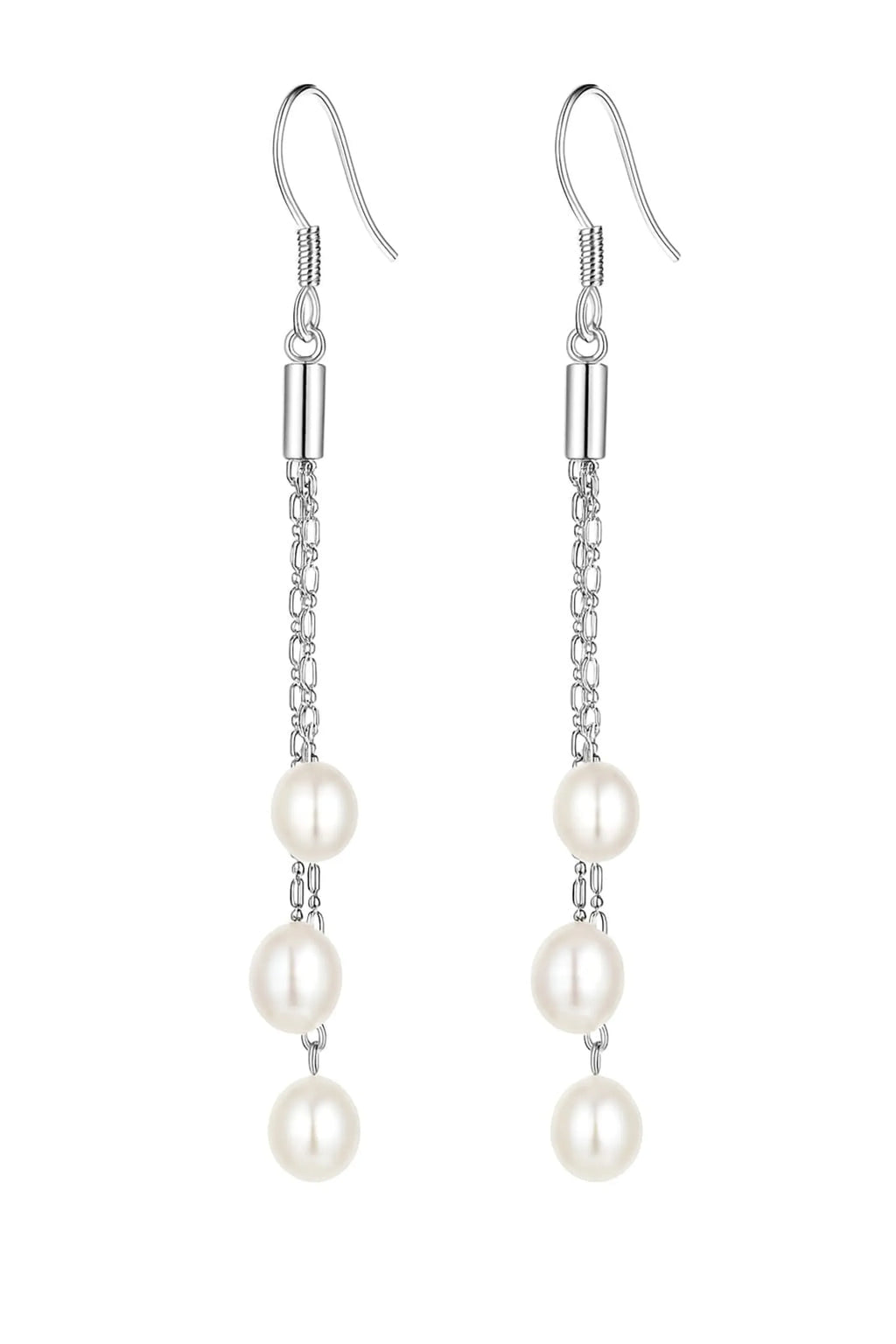 Long Drop Earrings with Oval Freshwater Pearls