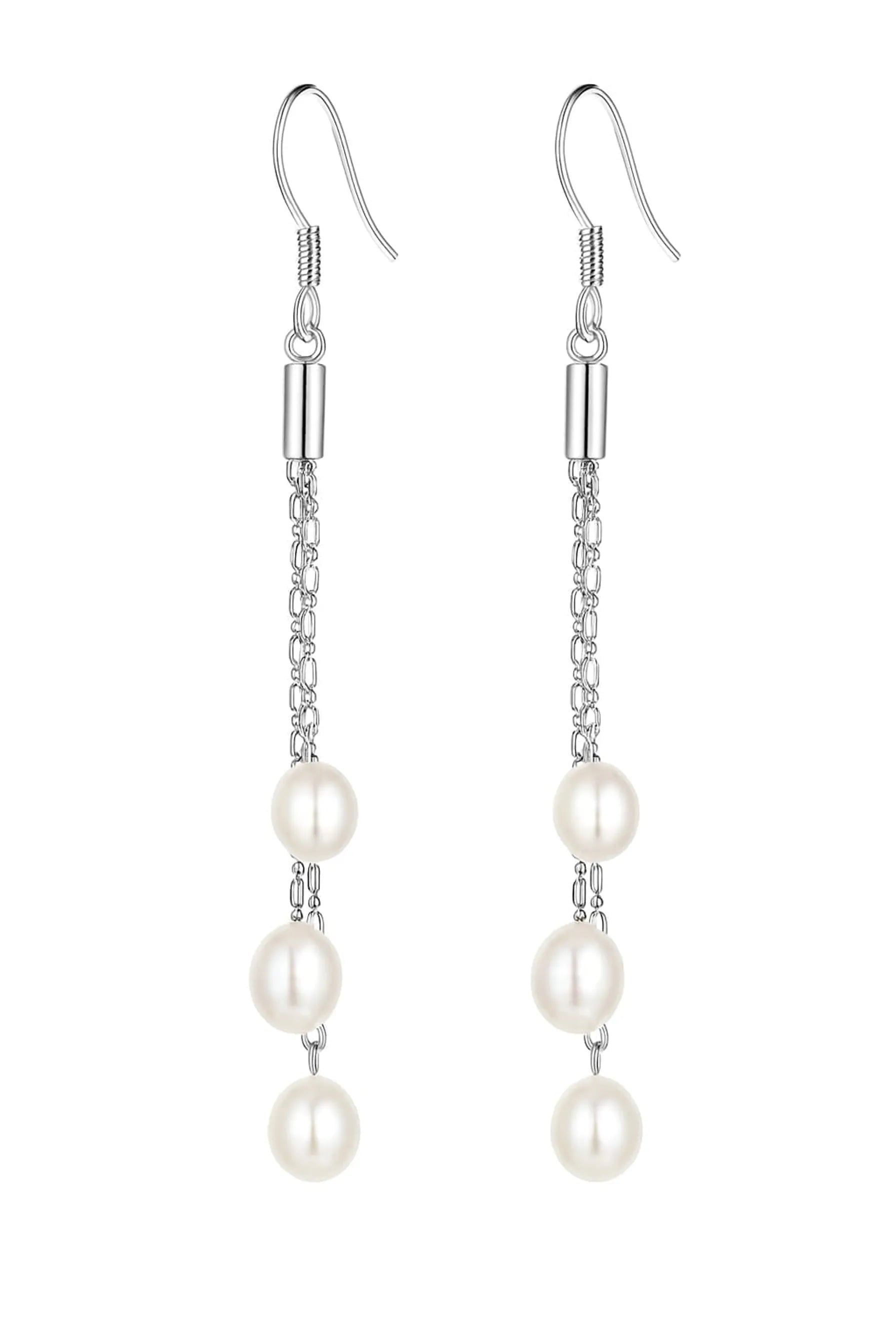 Long Drop Earrings with Oval Freshwater Pearls
